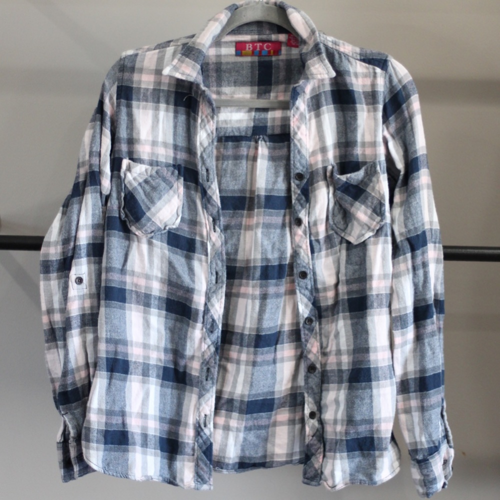 BTC blue and pink flannel, size small